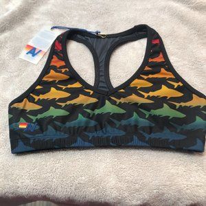 AVIATOR NATION V-CUT SHARK SPORTS BRA - CHARCOAL - NEW WITH TAGS!
